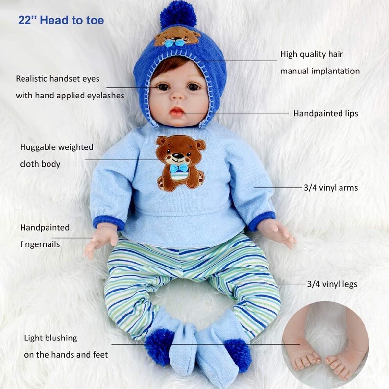 Vinyl Reborn Baby Toddler Girl Doll 22 Inches Vintage Toy Full Limbs Realistic Lifelike Handmade Toys Detail Clothes Bottle Gift For Kids