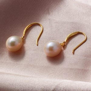 14k Gold Plated Sterling Silver Freshwater Pearl Drop Earrings