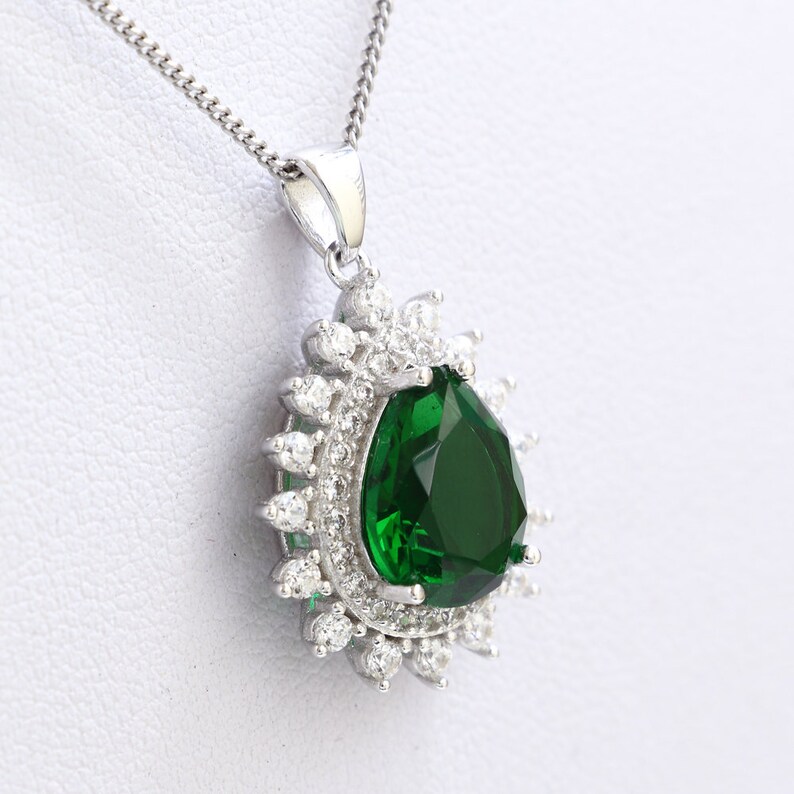 Green spinel and cubic zirconia necklace for women, perfect elegant gift for her
