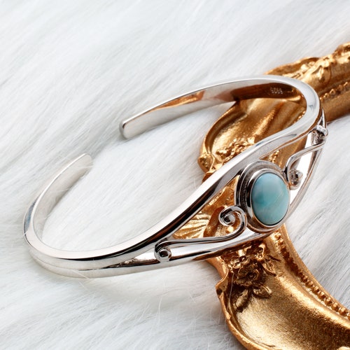 LARIMAR BRACELET, CUTE Silver Bracelet, Larimar Beauty: Adjustable Bracelet With 925 Sterling Silver And Natural Gemstone