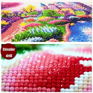 May include: Close-up of a diamond painting with round, colorful, sparkling rhinestones. The text "Circular drill" is visible in the image.