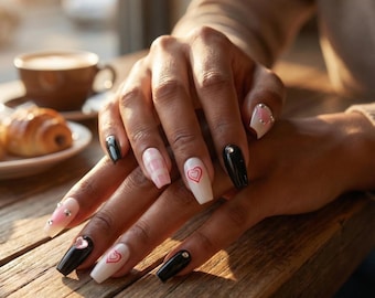 Pink French Press On Nails Handmade Gradient Design Reusable Nail Set Soft Elegant Fake Nails Glue On Style Natural Look Gift For Her