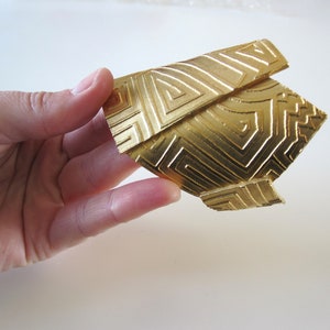 BICHE DE BERE Gold tone modernist etched bracelet signed & numbered 1990 France, Bracelet manchette doré Edition limitée Biche De Bère