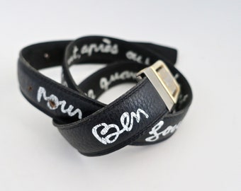 BEN VAUTIER Very rare leather silkscreened belt 1980s France, Ceinture collector cuir sérigraphié par l'artiste Ben era Combas, Di Rosa