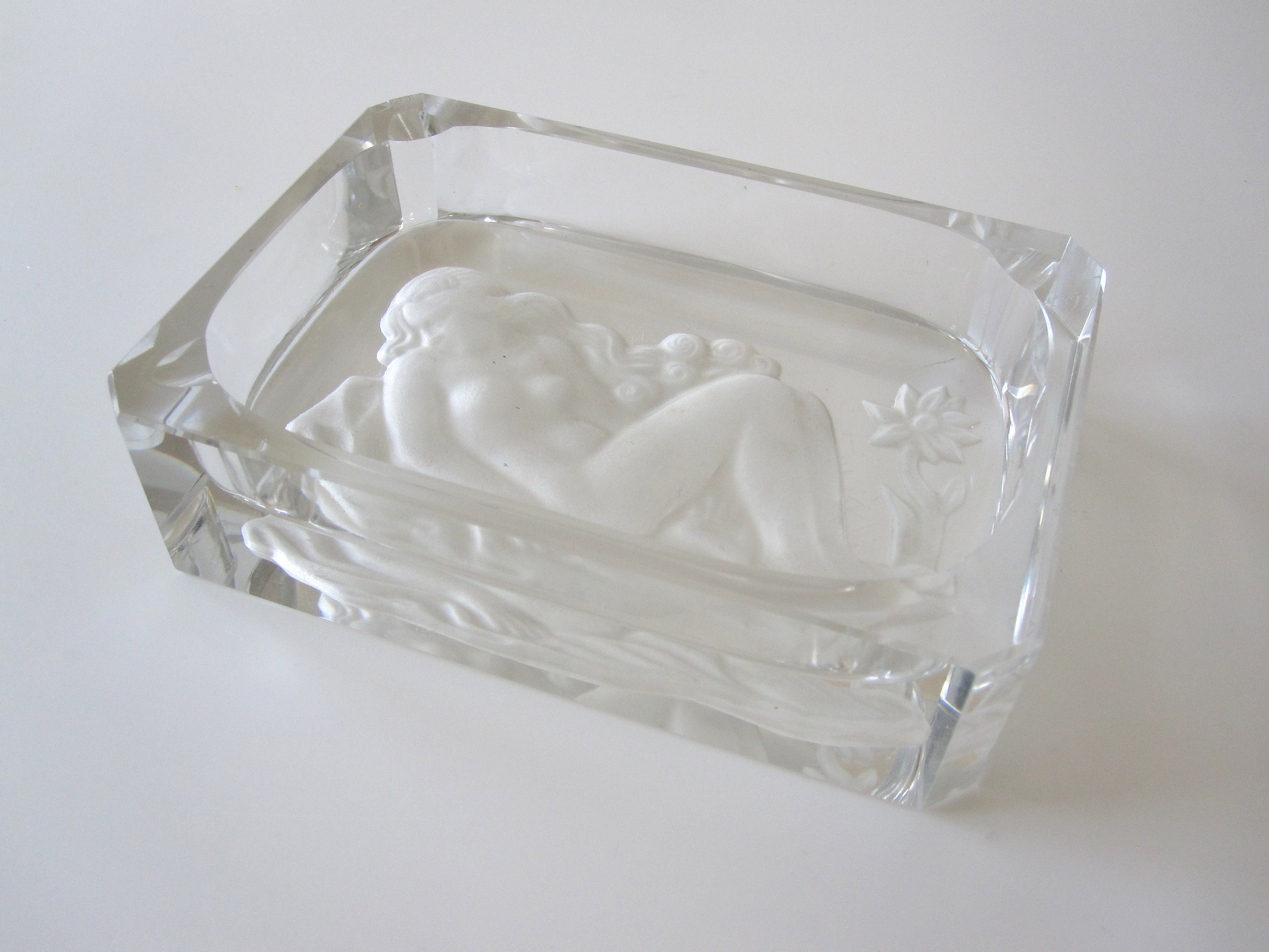 Vide Poche Art Déco en Verre Schlevogt Hoffmann Motif Femme Nue 1930