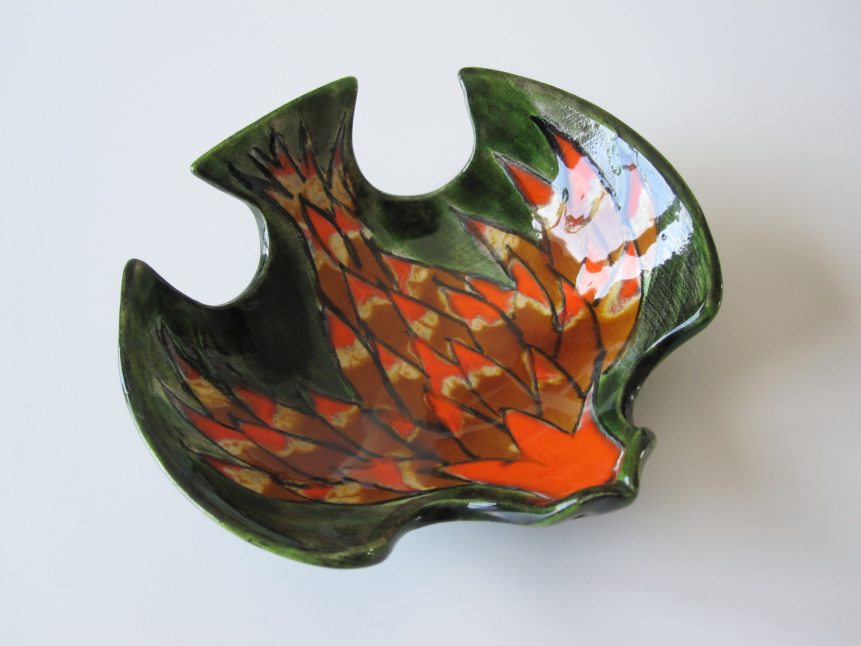 Vide Poche Zoomorphe en Forme d'oiseau Aux Ailes Déployées Céramique de Quimper Dans Les Tons Marron