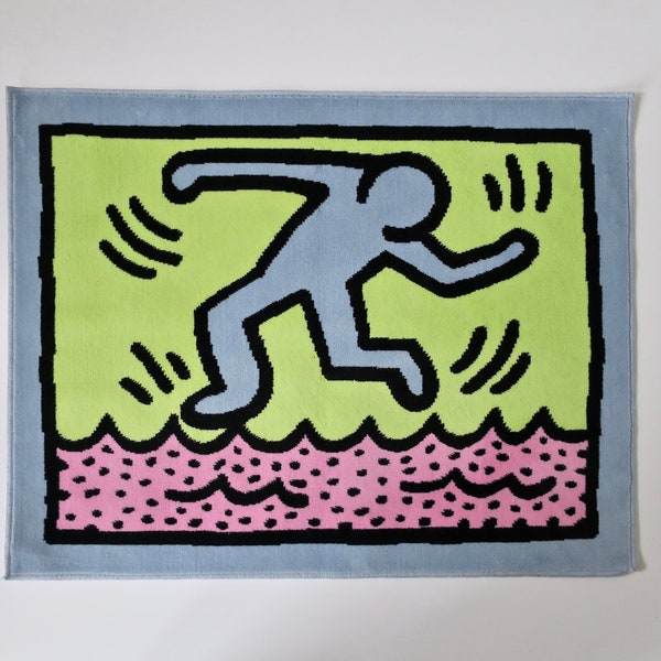Keith HARING Bath mat édité par AXIS Paris 1990s, Estate of keith haring, Tapis de bain neuf de stock des années 90, Pop Art era Warhol