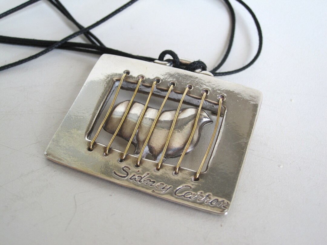 Broche Vintage Sydney Carron En Métal Argenté - Années 80-90