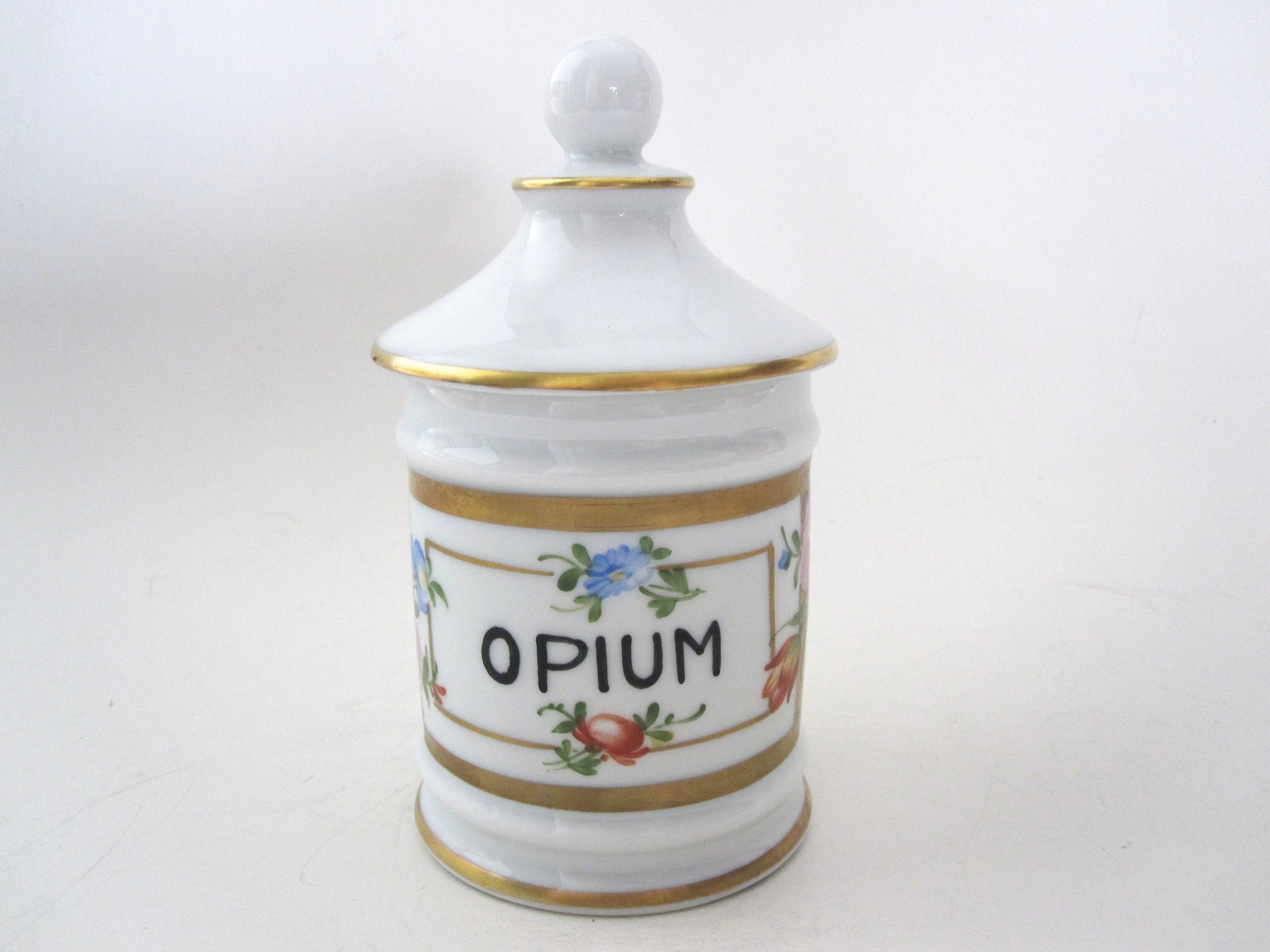 Opium Ancien Pot à Pharmacie en Porcelaine de Limoges Décoré La Main, Pot d'apothicaire, Cabinet Cur