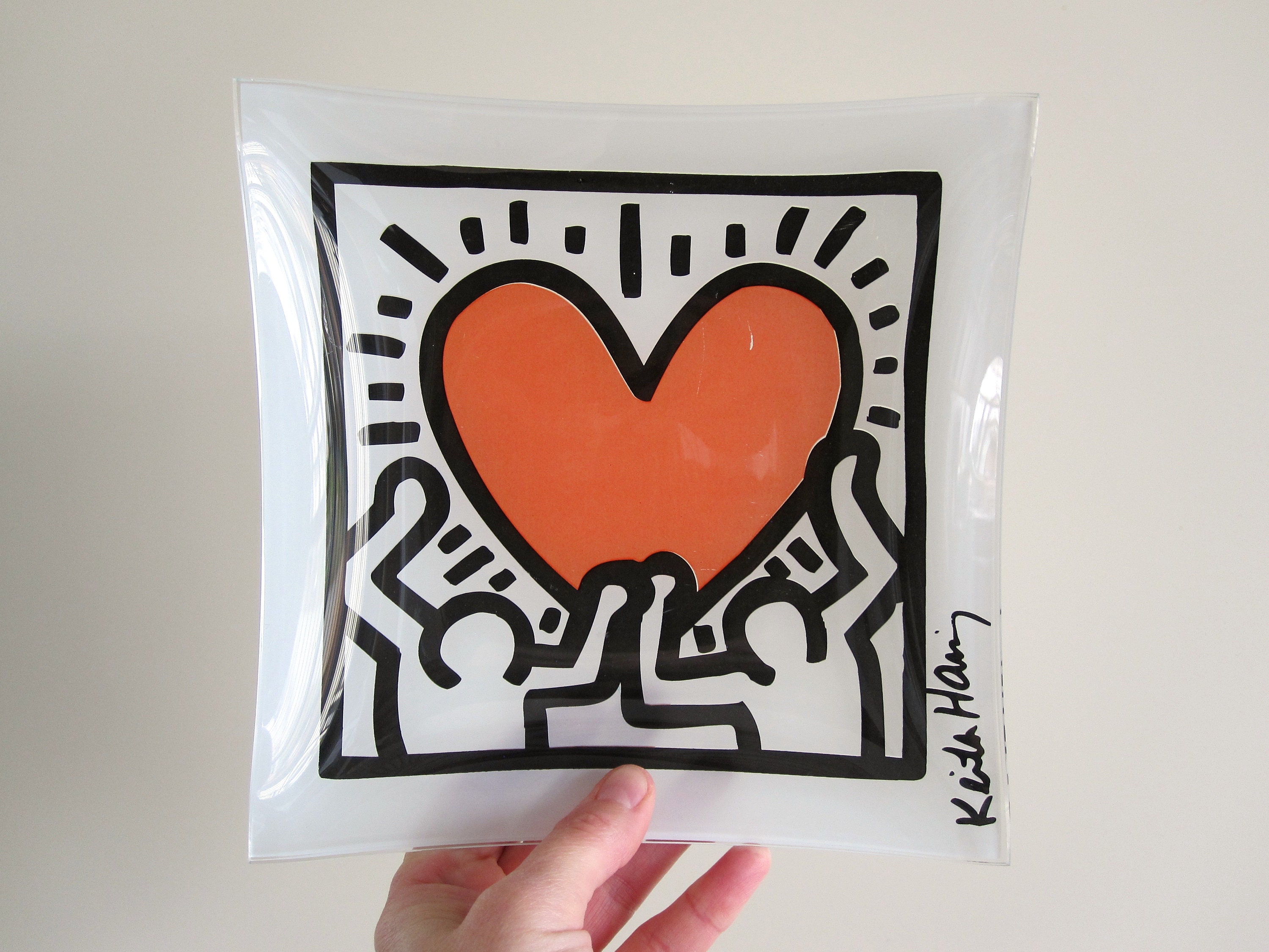 Keith Haring Vide-Poche Carré en Verre Sérigraphié Des Années 80, Pop Art, New York Underground