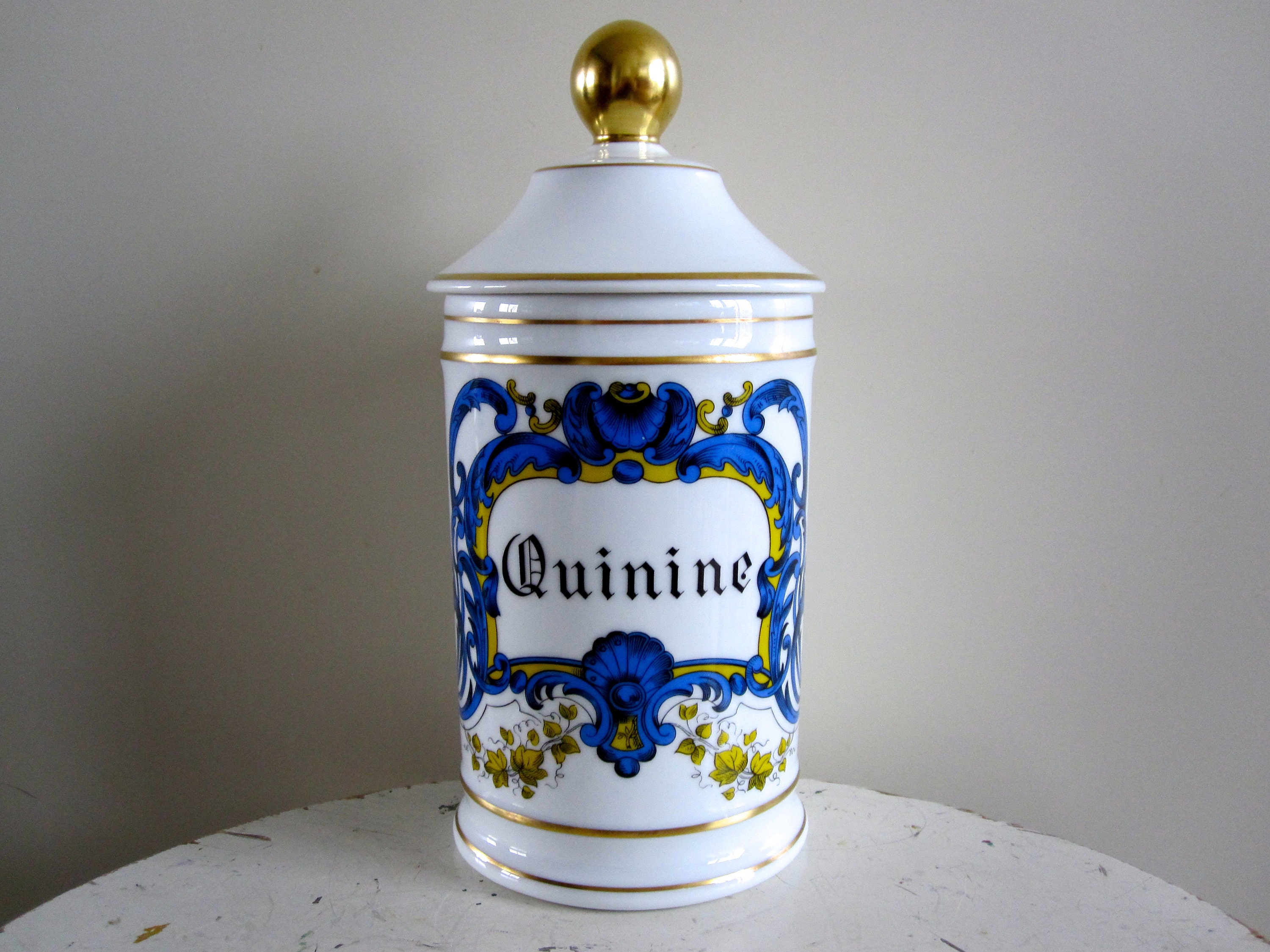 Quinine Pot Ancien de Pharmacie en Porcelaine Limoges, Cabinet Curiosités