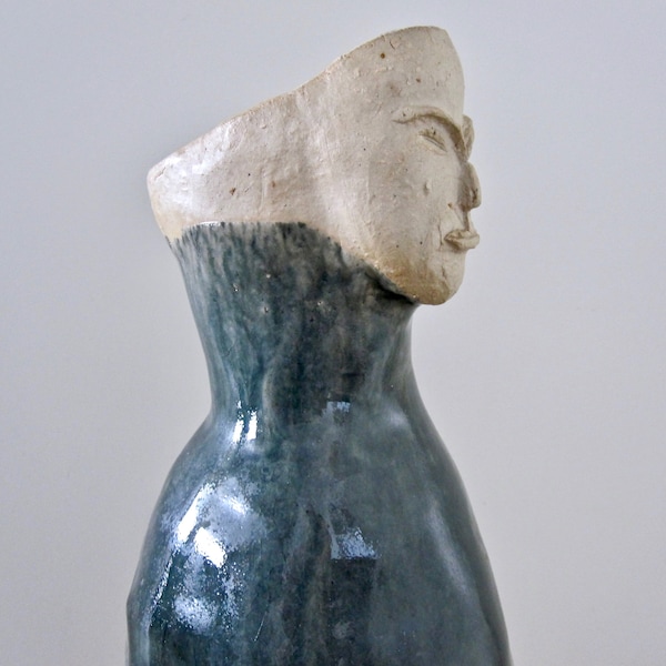 Studio Pottery Statue 1970s France, Anthropomorphic vase, Vintage Ceramic Pottery woman bust, Earthware Artist Studio sculpture