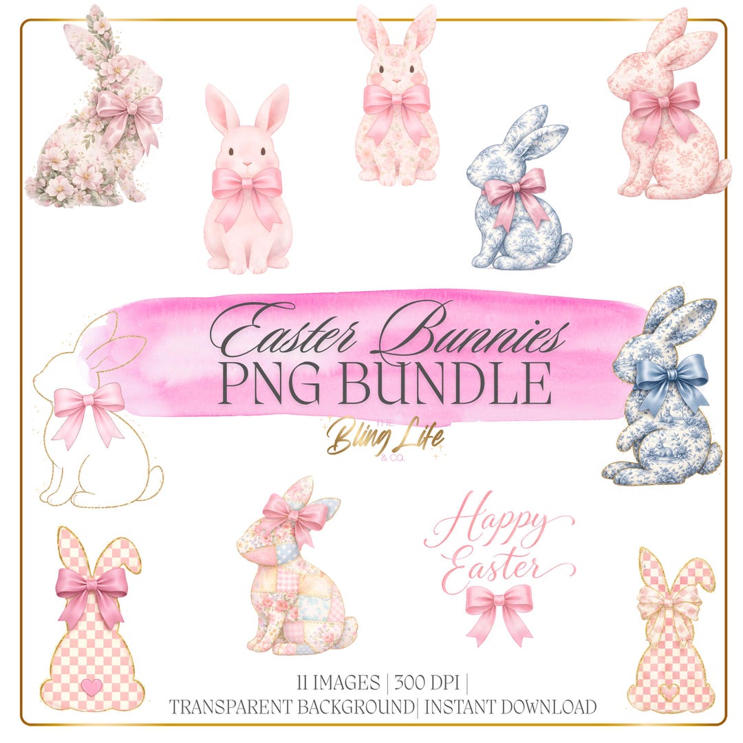 Floral Coquette Easter Bunny PNG Bundle | Clipart | Spring Pastel ...