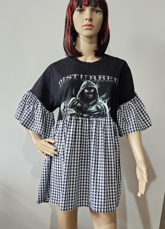 【6/15までの出品】 Dreamscape Check Dress Custom Made Smock Dress Your T-shirt Up-cycled Into Dress