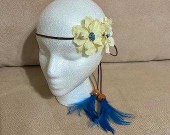 Feather Flower Festival Hippie Boho Leather Headband/Hatband