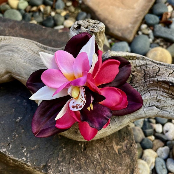 Hawaiian, Tiki, Tropical, Polynesian Orchid Plumeria Hairpiece/Hair Clip