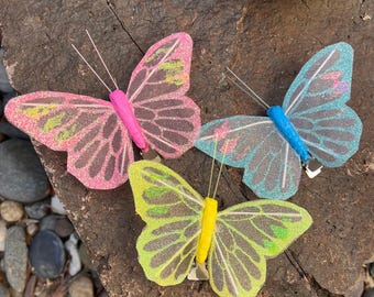 Set of 3 Sparkly Butterfly Hair Clips, Whimsical, Party, Wedding, Costume