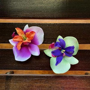 Set of Two Small Tropical Orchid Lily Hair Clips