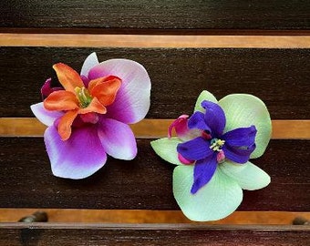 Set of Two Small Tropical Orchid Lily Hair Clips