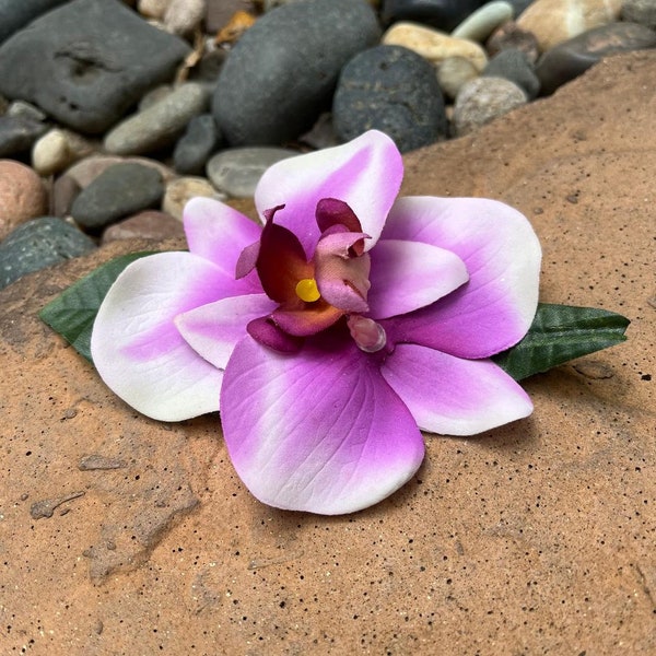 Tropical Hawaiian Bridal Purple Orchids Flower Hair Clip