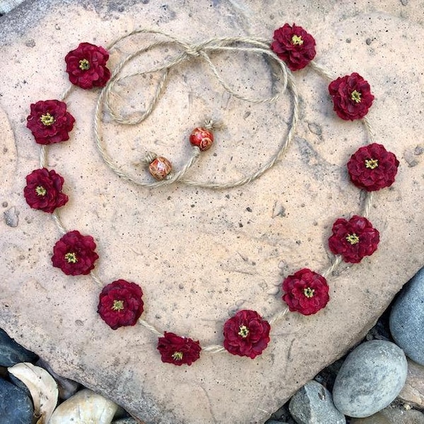 Red Mini Roses Hippie, Western, Boho Flower Crown/Headband