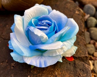 Blue Rose, Large, Rockabilly, Pinup Hair Clip