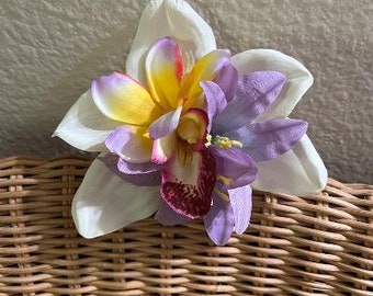 Tropical White Orchid Lavender Lilies Plumeria Hairpiece/Hair Clip