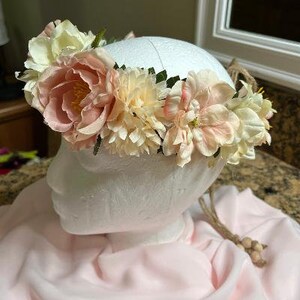 Bridal, Country Garden, Victorian, Beach, Rose Pink White Flower Crown