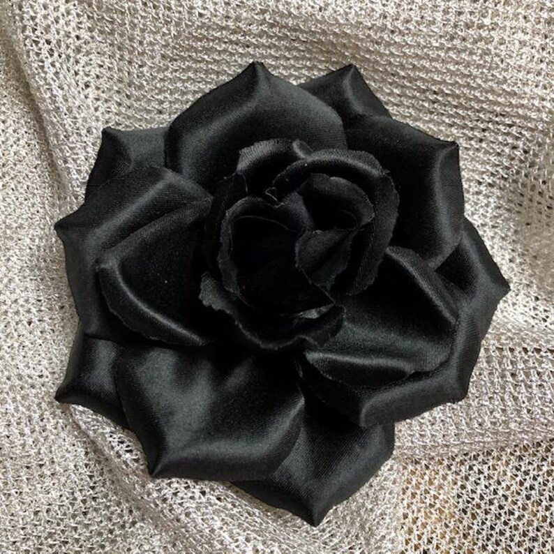 Black Rose Large Silk Flower Hair Clip Etsy