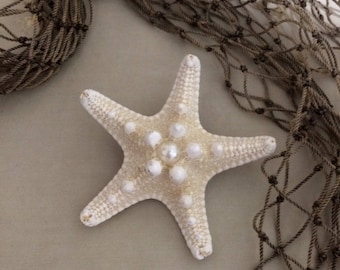 Mermaid Bridal Ocean Knobby Starfish with Pearl Hair Clip