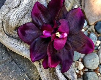 Eggplant Double Orchid Tropical Flower Hair Clip