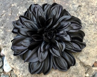 Black Dahlia Silk Flower Hair Clip