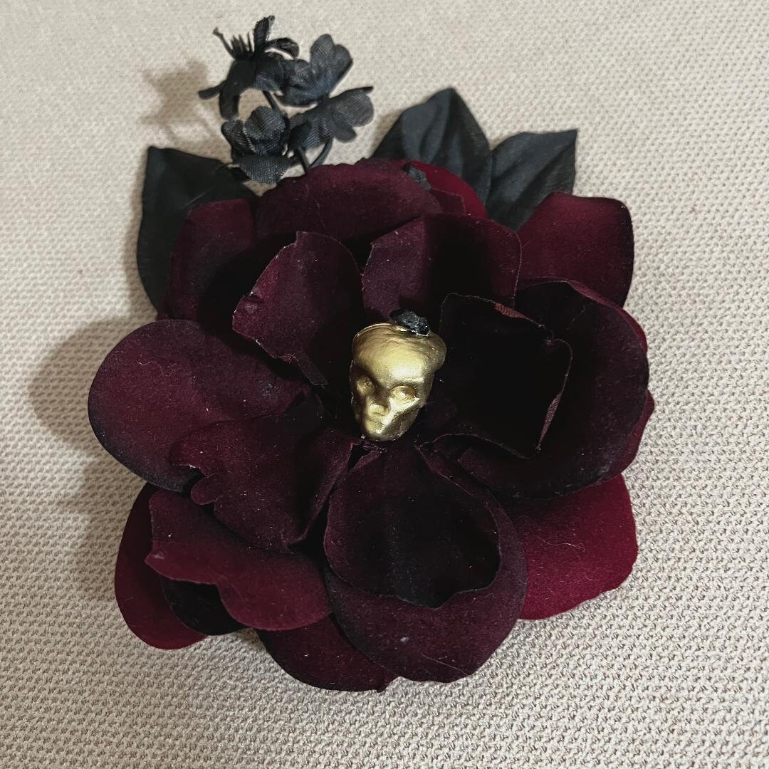 Burgundy Rose Gold Skull Hairpiece/hair Clip - Etsy