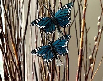 Teal Green Monarch small butterfly hair clips - sold in set of two