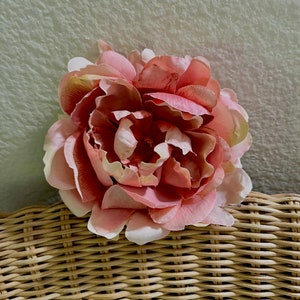 Peony Salmon XL Flower Hair Clip