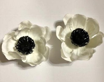 White Anemone Small Flower Pinup Hair Clips, Set of Two