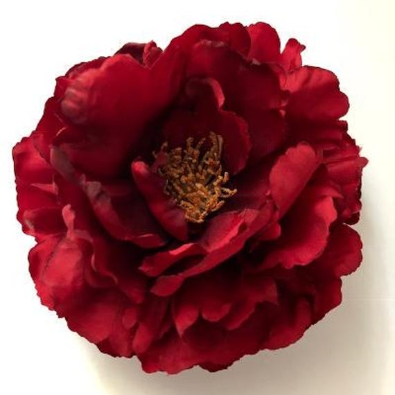 Red Peony Large Flamenco Pinup Silk Flower Hair Clip