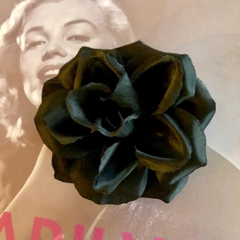 Black Rose Large Silk Flower Hair Clip Etsy