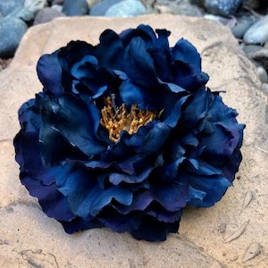 Navy Blue Peony Flower Hair Clip