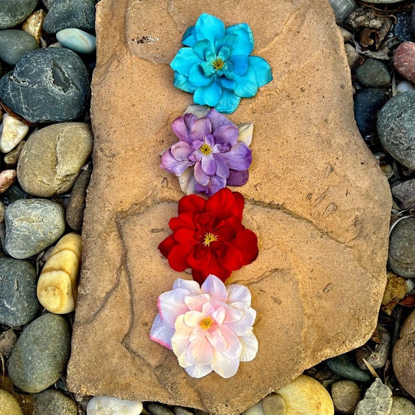 Set of 4 Small Delphiniums Silk Flower Hair Clips