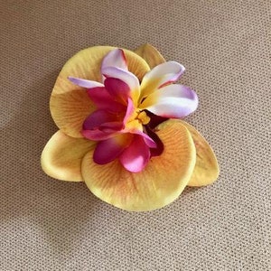 Tropical Hawaiian Yellow Orchid Plumerias Flower Hairpiece