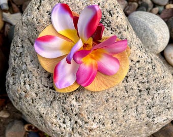 Tropical Hawaiian Yellow Orchid Plumeria Flower Hairpiece
