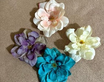 Set of Four Small Delphiniums Silk Flower Hair Clips