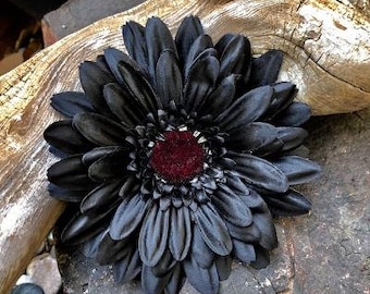 Black Large Gerbera Daisy Flower Hair Clip