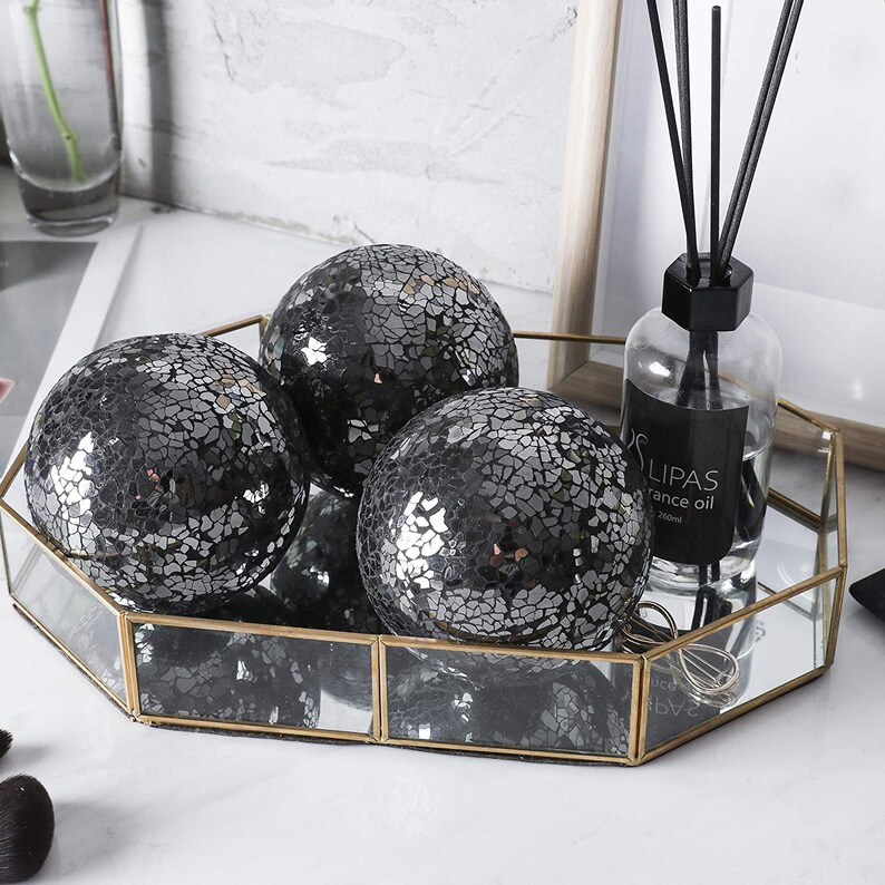 Housewares Glass Decorative Balls Set Of 3 Glass Mosaic Sphere Etsy