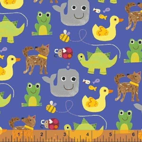 Windham Fabrics, COLOR AND COUNT by Jill McDonald, Animals Only (blue), per half-yard