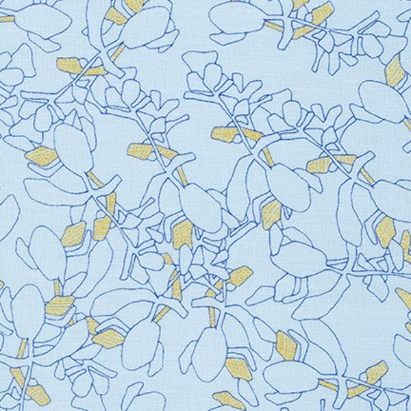 Robert Kaufman Fabrics, Collection CF, Flora in Blue (Gold Metallic), by Carolyn Friedlander, per half-yard