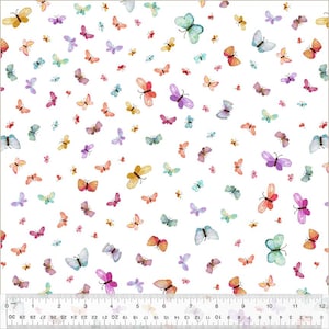 Wild Meadow de Sue Miano, mariposas en blanco, Windham Fabrics, por media yarda,