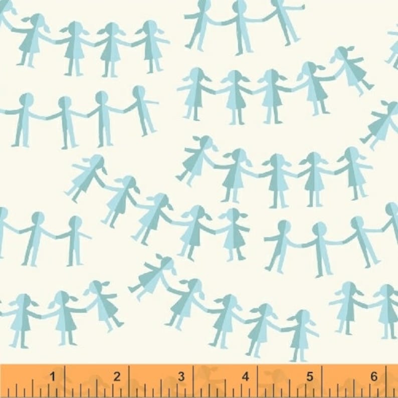 End of Bolt piece Paper Dolls in Blue Kinder by Heather Ross Windham Fabrics 1Y 22