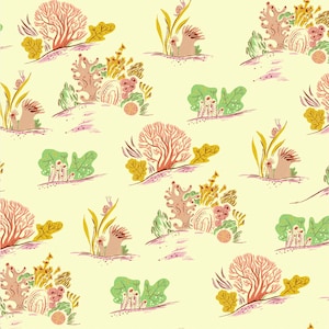 Windham Fabrics, Malibú, Coral en Minty, por Heather Ross, por media yarda